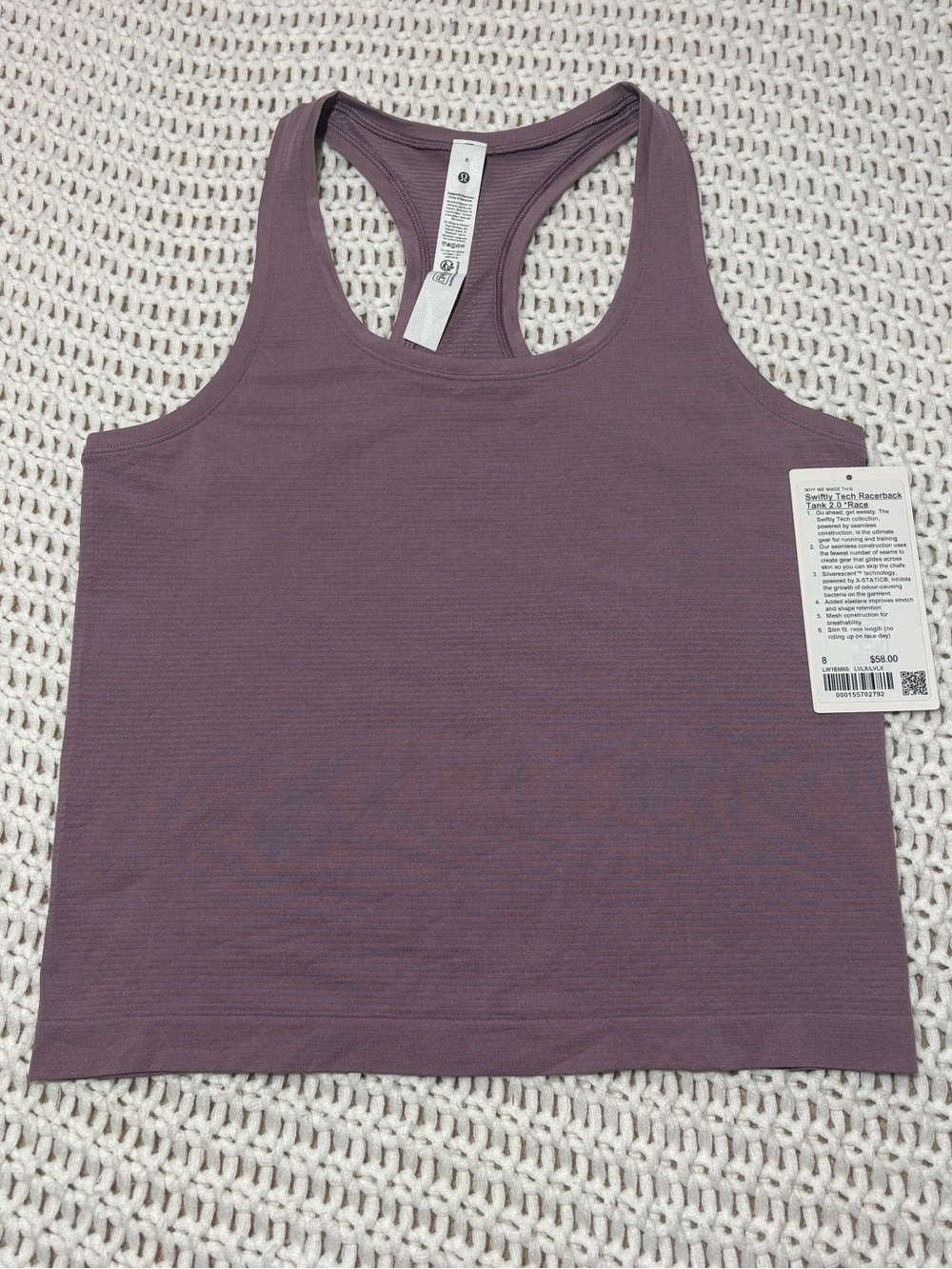 lululemon swiftly tech racerback tank 2.0 *race in lavender lux size 8